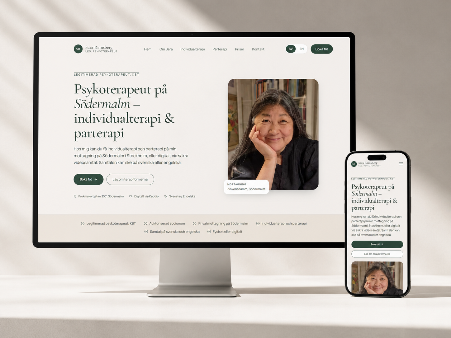 Ramsberg Psykoterapis hemsida byggd av Elido